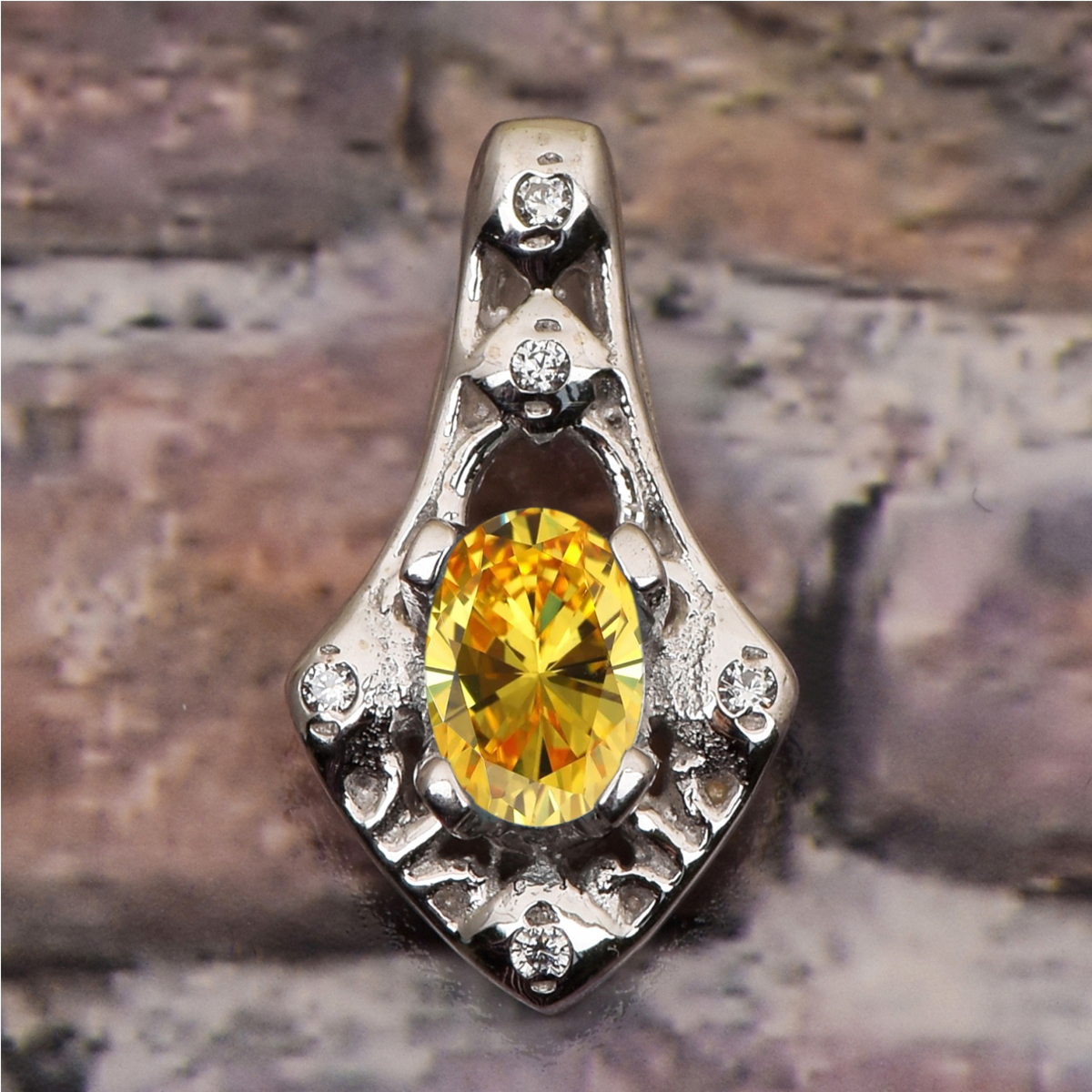 Art Deco 6x4 MM Oval Shape Yellow Cz 925 Sterling Silver Women Pendant Jewelry - Picture 1 of 1